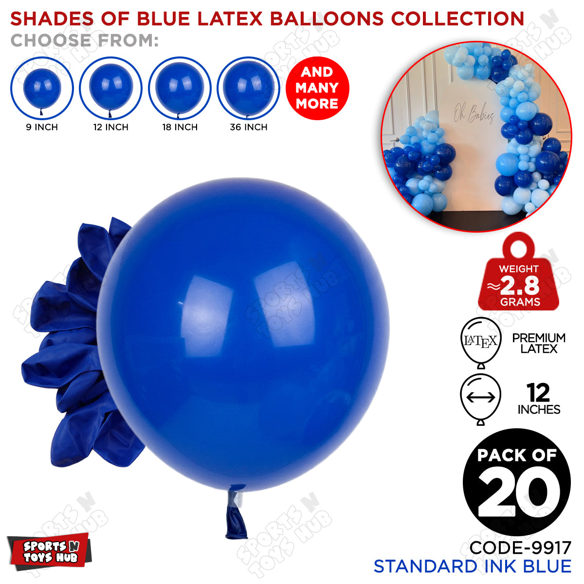 Ink Blue Latex Solid Balloons Available In 9, 12, 18 & 36 Inch Sizes