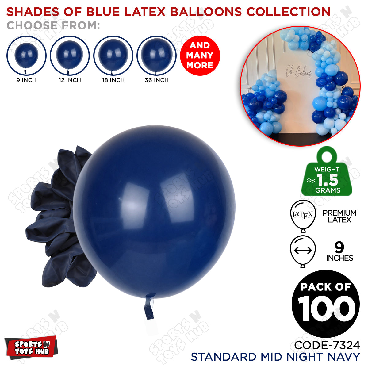 Midnight Navy Blue Latex Solid Balloons Available In 9, 12, 18 & 36 Inch Sizes