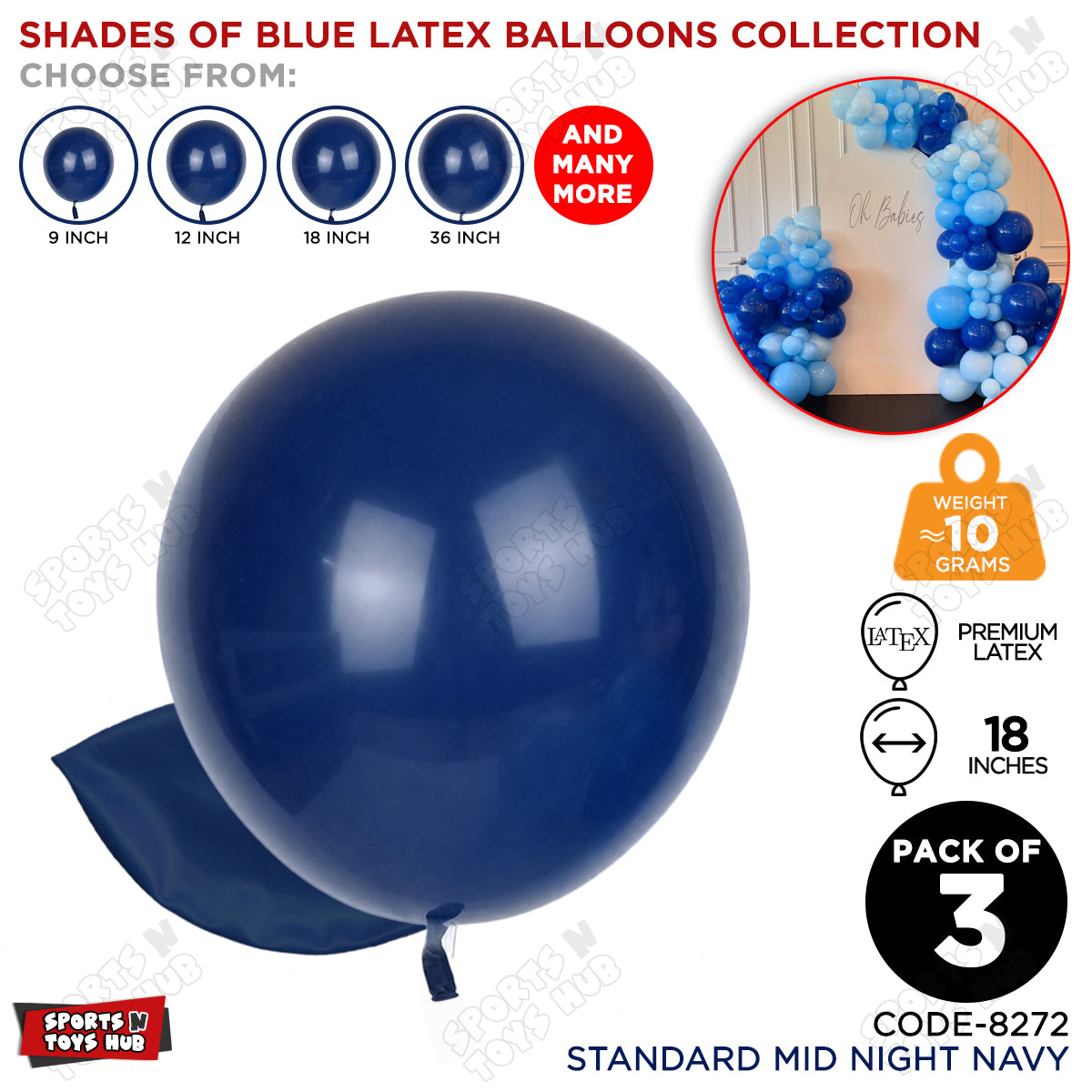 Midnight Navy Blue Latex Solid Balloons Available In 9, 12, 18 & 36 Inch Sizes