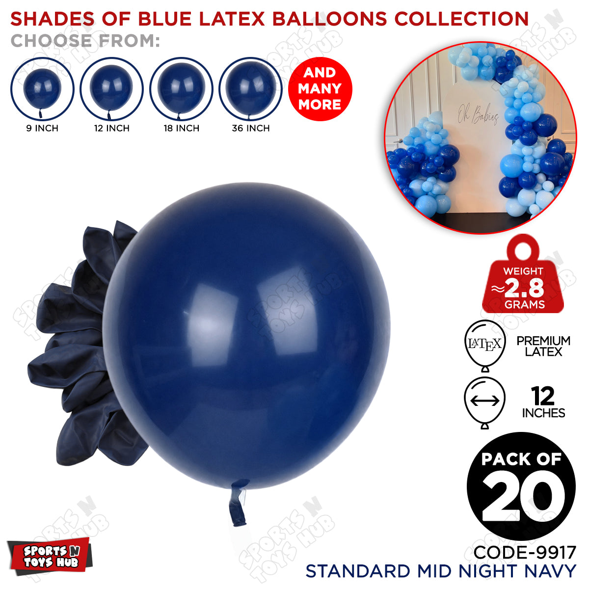 Midnight Navy Blue Latex Solid Balloons Available In 9, 12, 18 & 36 Inch Sizes