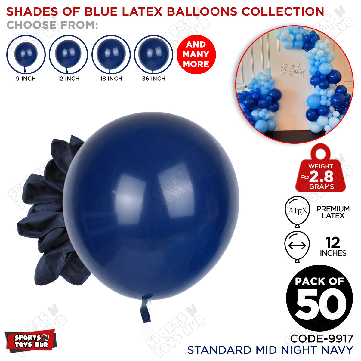 Midnight Navy Blue Latex Solid Balloons Available In 9, 12, 18 & 36 Inch Sizes