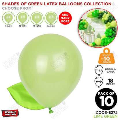 Lime Green Latex Solid Balloons Available In 9, 12, 18 & 36 Inch Sizes