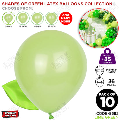 Lime Green Latex Solid Balloons Available In 9, 12, 18 & 36 Inch Sizes