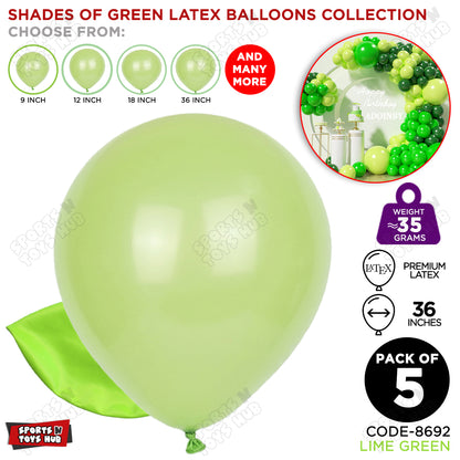 Lime Green Latex Solid Balloons Available In 9, 12, 18 & 36 Inch Sizes