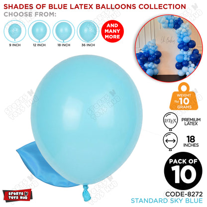 Sky Blue Latex Solid Balloons Available In 9, 12, 18 & 36 Inch Sizes