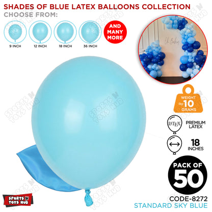 Sky Blue Latex Solid Balloons Available In 9, 12, 18 & 36 Inch Sizes