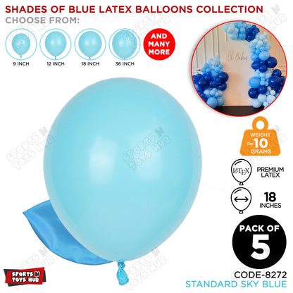Sky Blue Latex Solid Balloons Available In 9, 12, 18 & 36 Inch Sizes