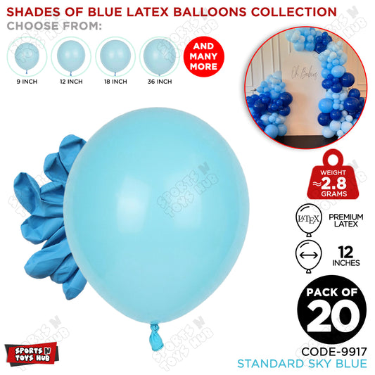 Sky Blue Latex Solid Balloons Available In 9, 12, 18 & 36 Inch Sizes