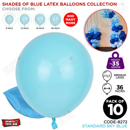Sky Blue Latex Solid Balloons Available In 9, 12, 18 & 36 Inch Sizes