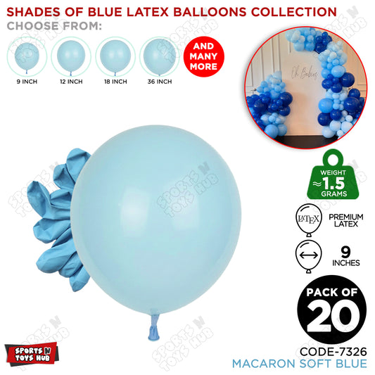 Soft Blue Macaron Latex Balloons Available In 9, 12, 18 & 36 Inch Sizes