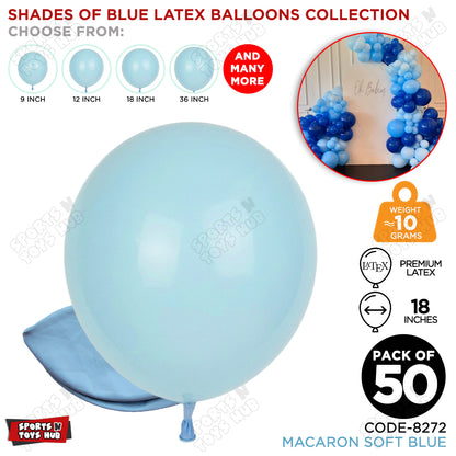 Soft Blue Macaron Latex Balloons Available In 9, 12, 18 & 36 Inch Sizes