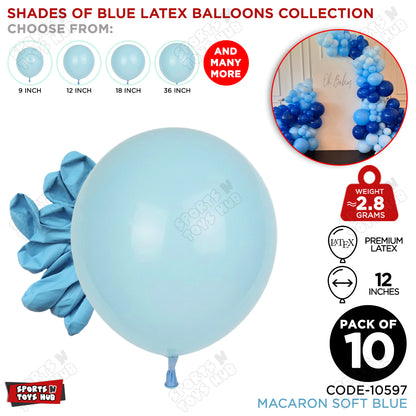Soft Blue Macaron Latex Balloons Available In 9, 12, 18 & 36 Inch Sizes