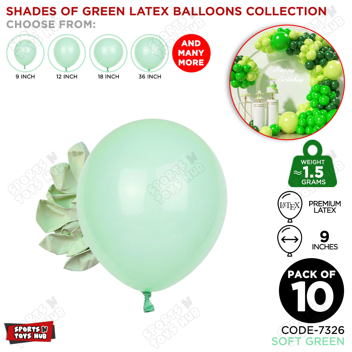Soft Green Latex Macaron Balloons Available In 9, 12, 18 & 36 Inch Sizes