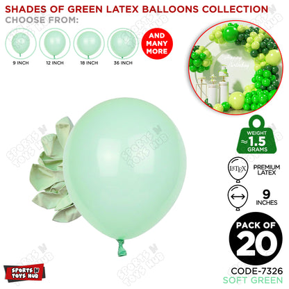 Soft Green Latex Macaron Balloons Available In 9, 12, 18 & 36 Inch Sizes