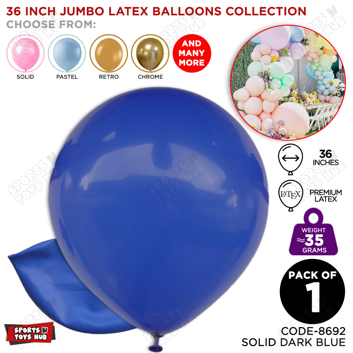 36 Inch Jumbo 35 Gram Solid Latex Round Balloons