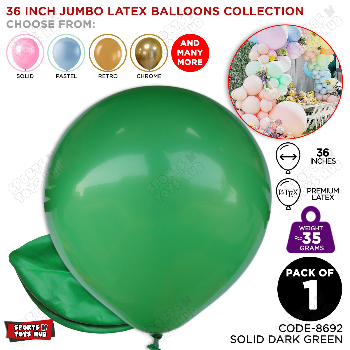 36 Inch Jumbo 35 Gram Solid Latex Round Balloons