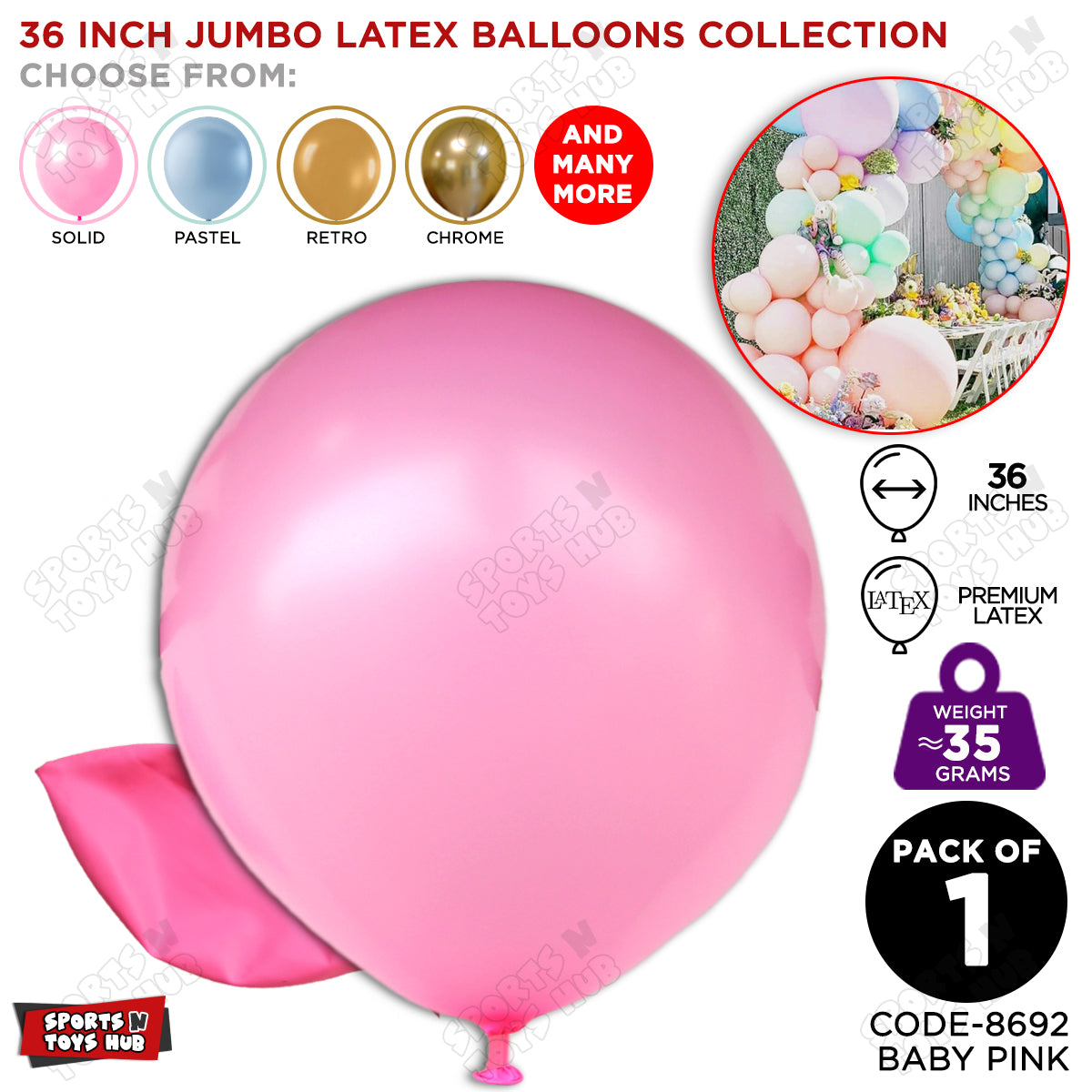 36 Inch Jumbo 35 Gram Solid Latex Round Balloons