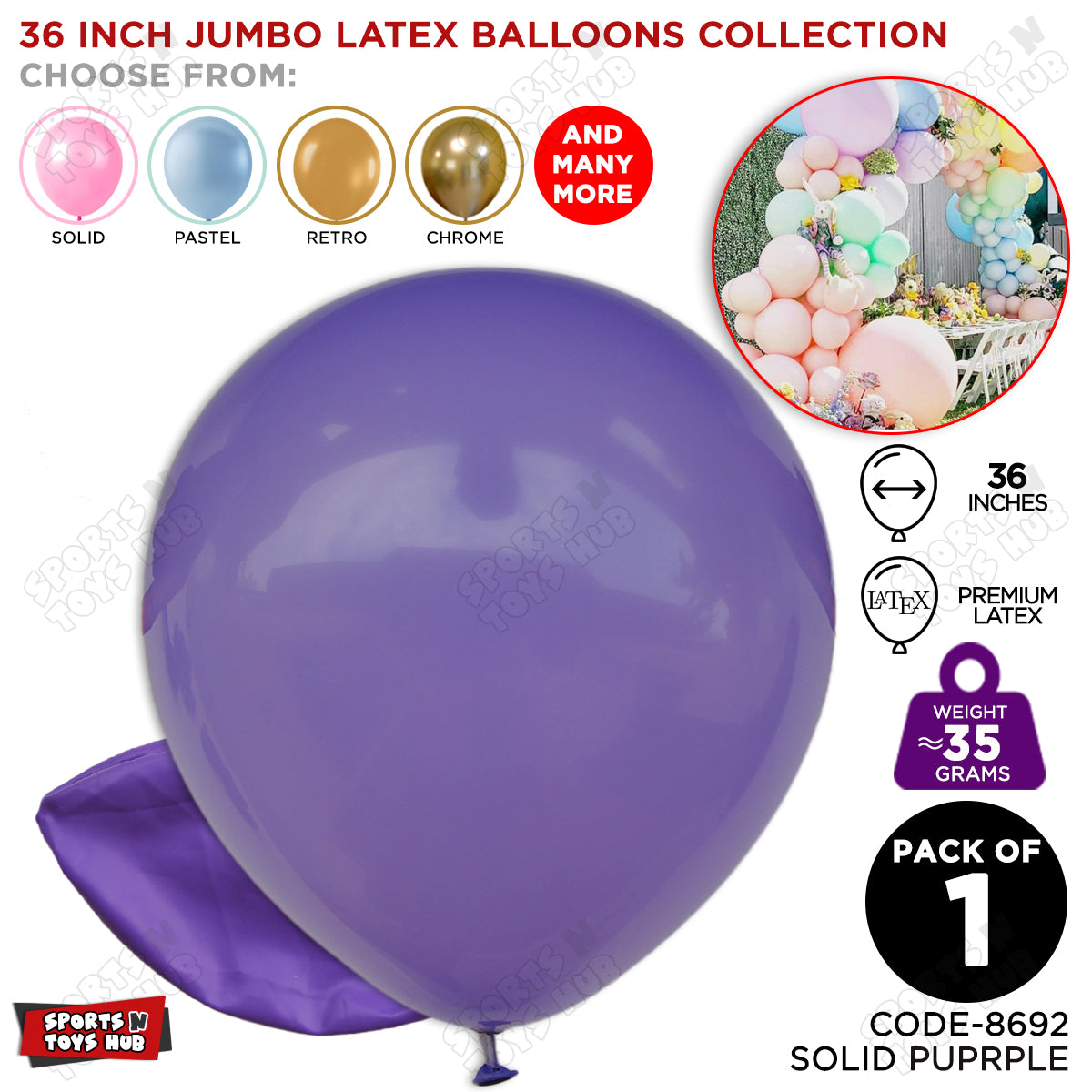 36 Inch Jumbo 35 Gram Solid Latex Round Balloons