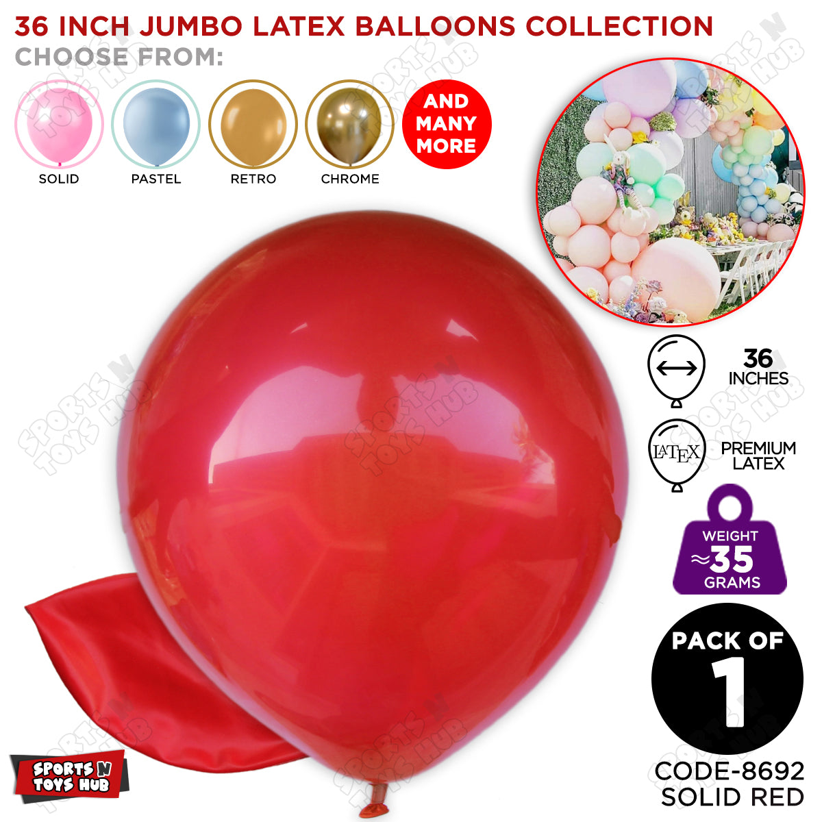 36 Inch Jumbo 35 Gram Solid Latex Round Balloons