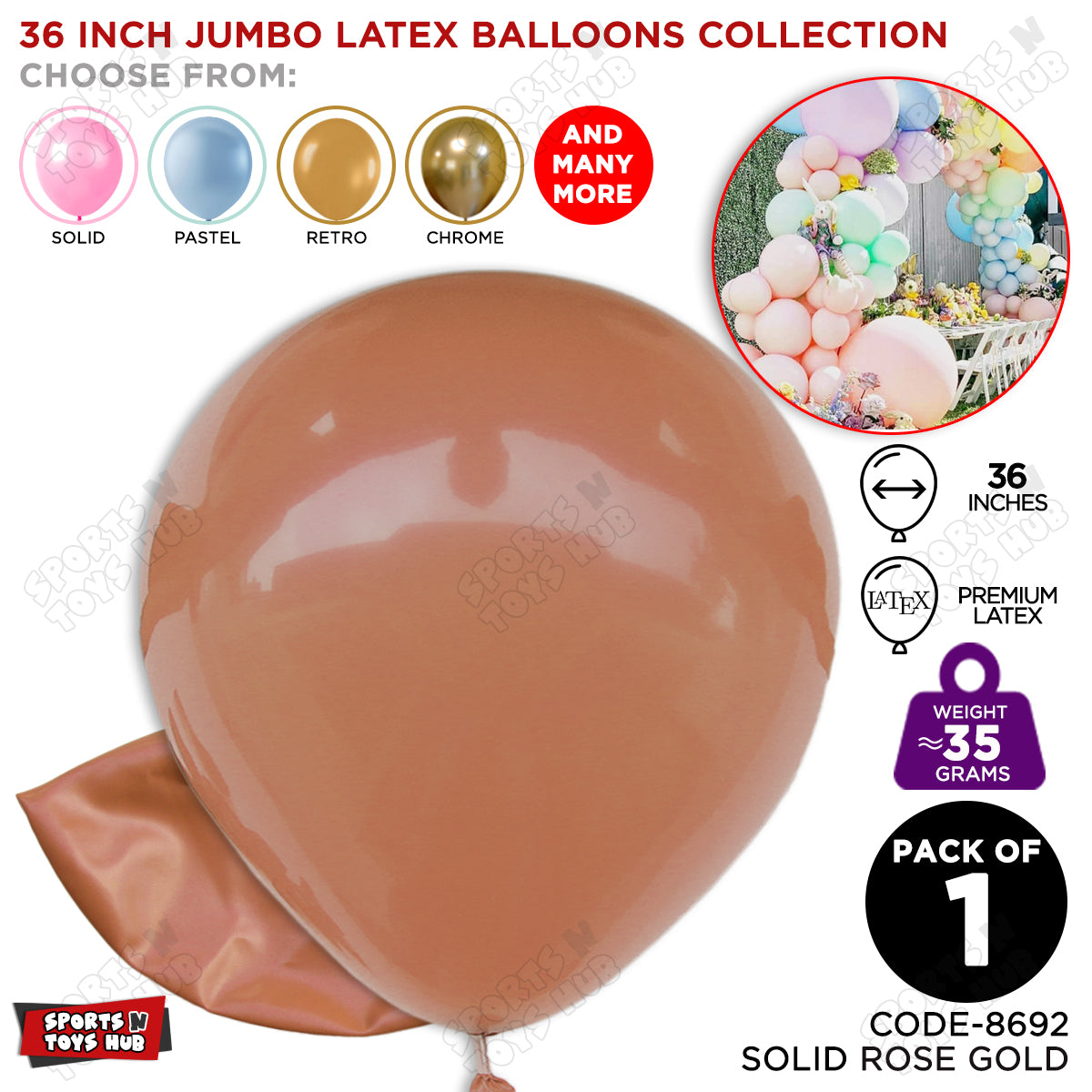 36 Inch Jumbo 35 Gram Solid Latex Round Balloons