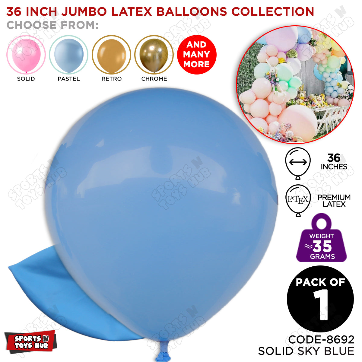 36 Inch Jumbo 35 Gram Solid Latex Round Balloons