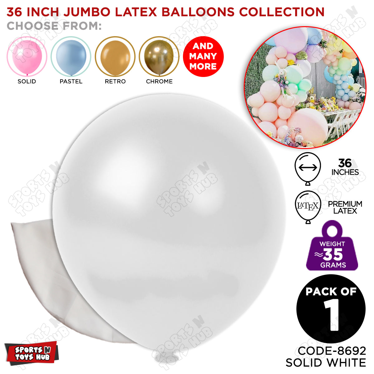 36 Inch Jumbo 35 Gram Solid Latex Round Balloons