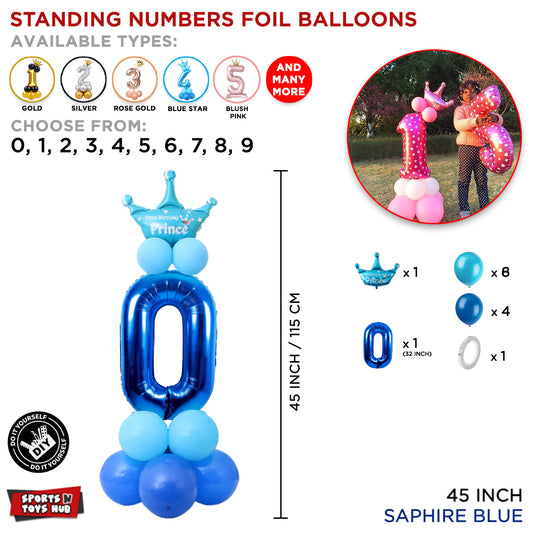 Blue Crown Number Foil Standing Balloon Collection