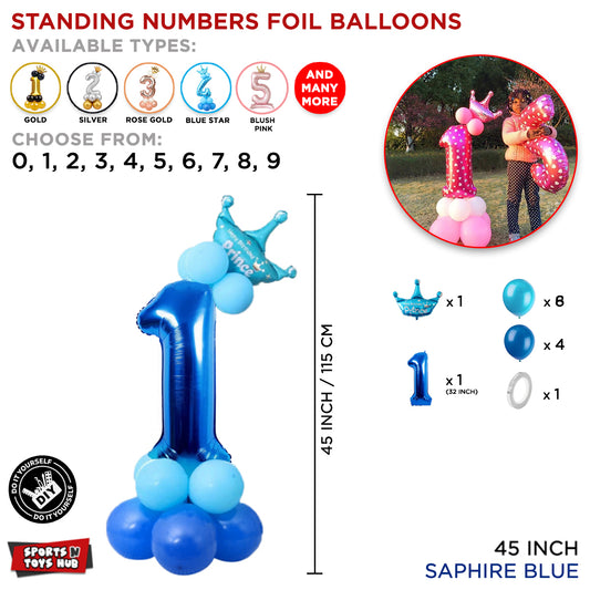 Blue Crown Number Foil Standing Balloon Collection