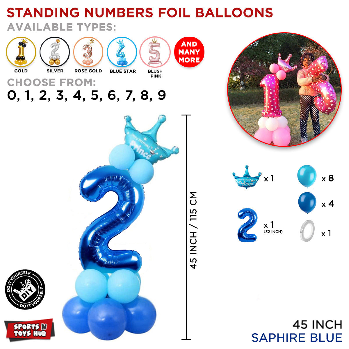 Blue Crown Number Foil Standing Balloon Collection