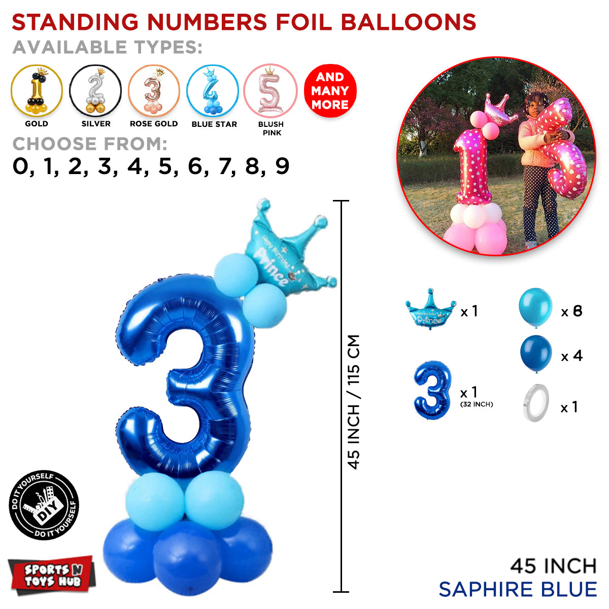 Blue Crown Number Foil Standing Balloon Collection