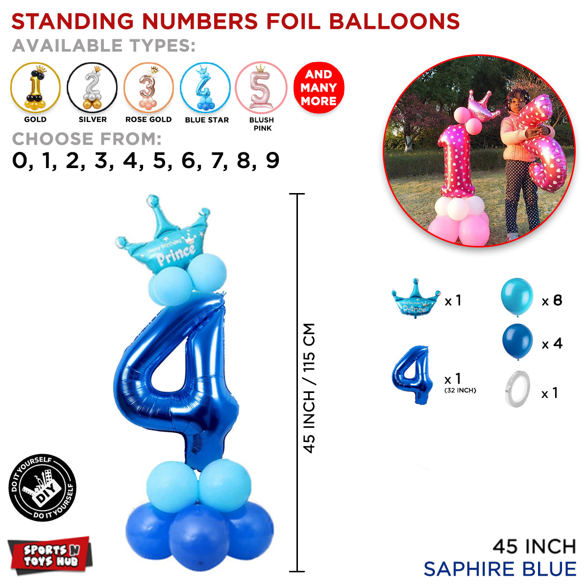 Blue Crown Number Foil Standing Balloon Collection