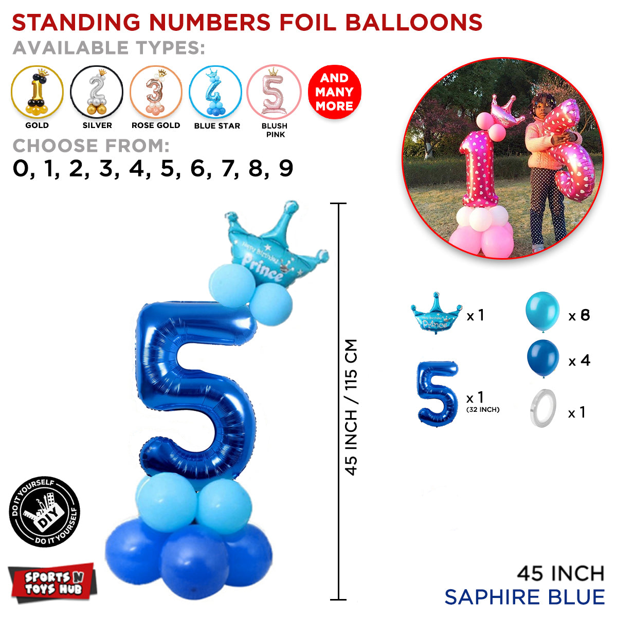 Blue Crown Number Foil Standing Balloon Collection