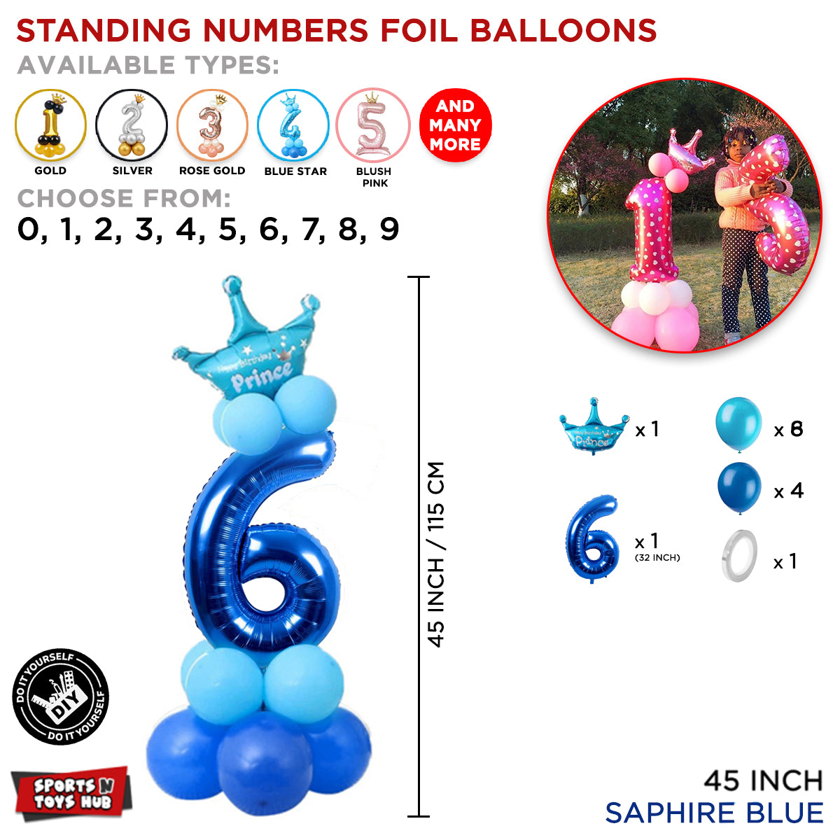 Blue Crown Number Foil Standing Balloon Collection