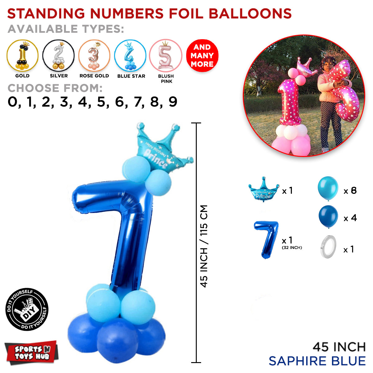 Blue Crown Number Foil Standing Balloon Collection