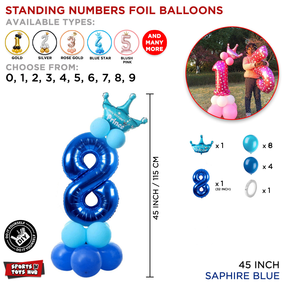 Blue Crown Number Foil Standing Balloon Collection