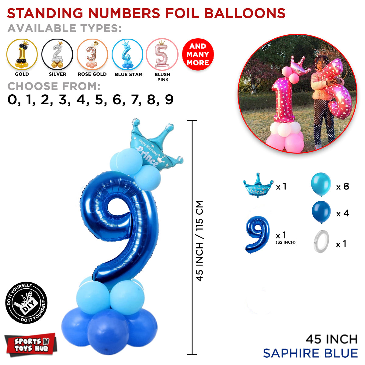 Blue Crown Number Foil Standing Balloon Collection