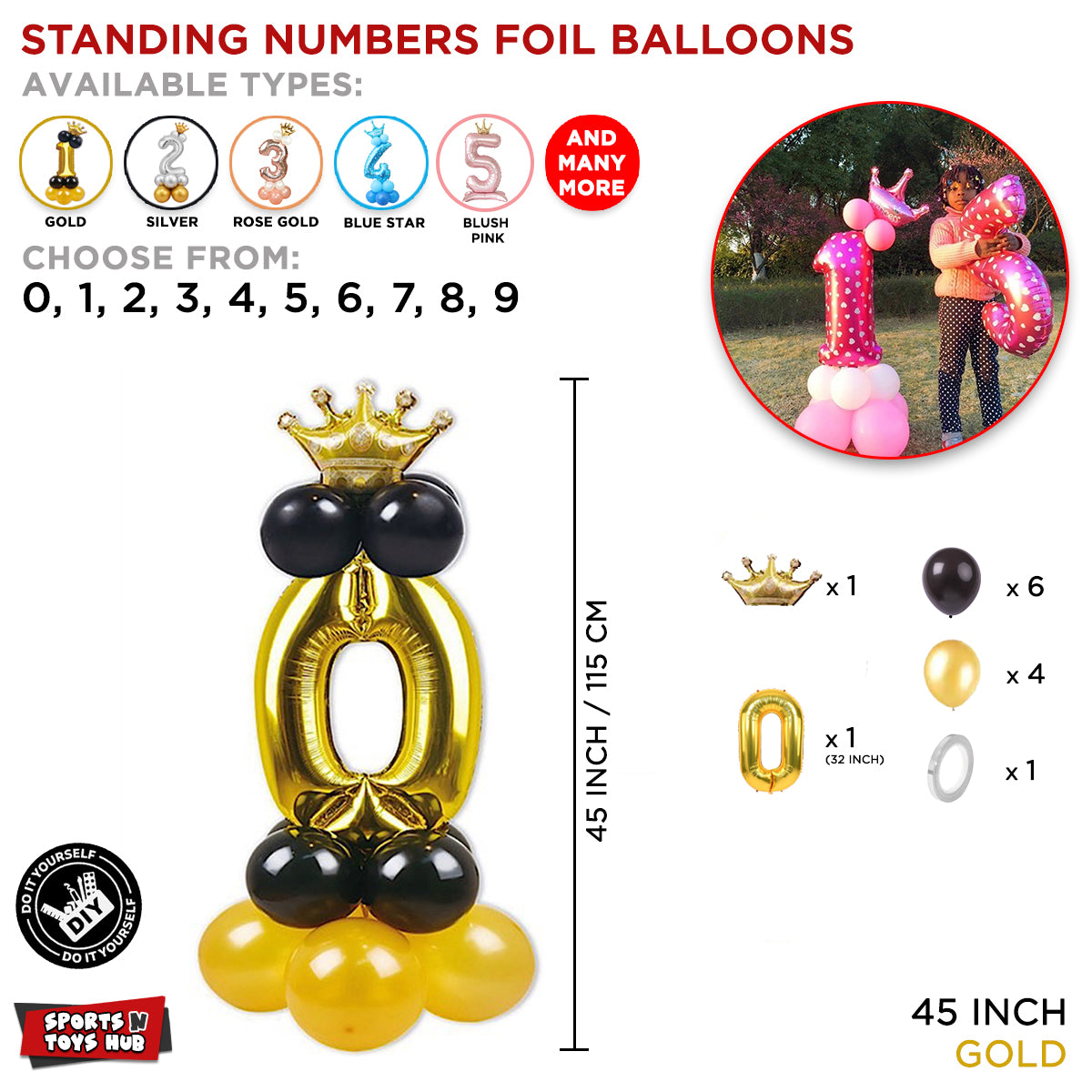 Gold Crown Number Foil Standing Balloon Collection