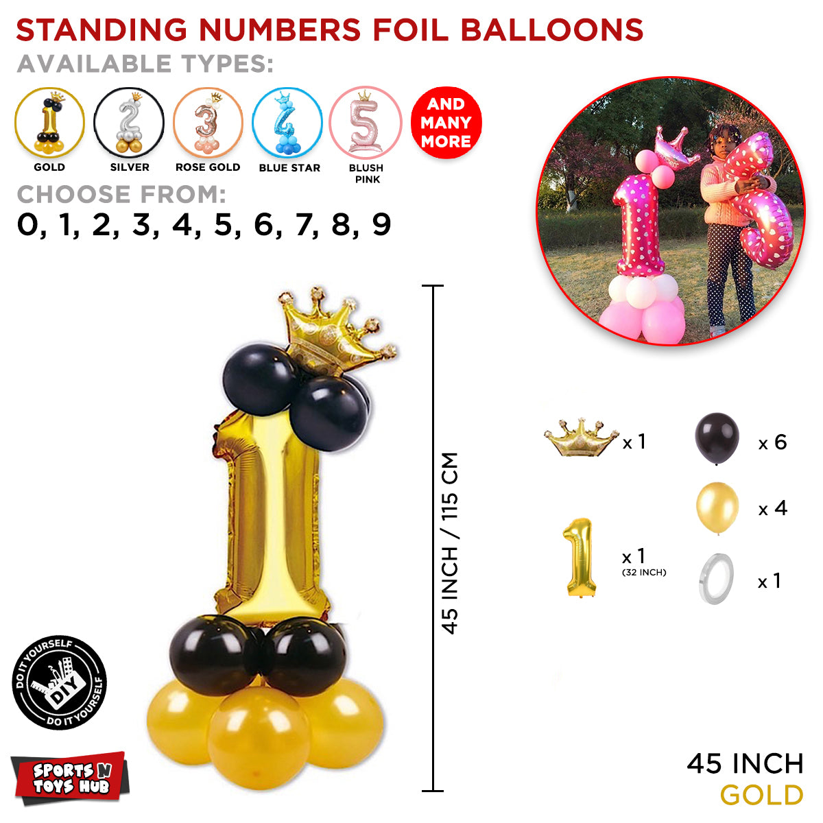 Gold Crown Number Foil Standing Balloon Collection