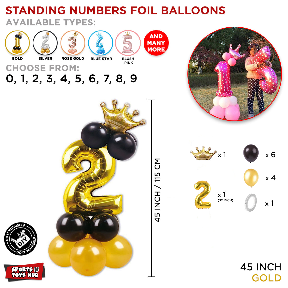 Gold Crown Number Foil Standing Balloon Collection
