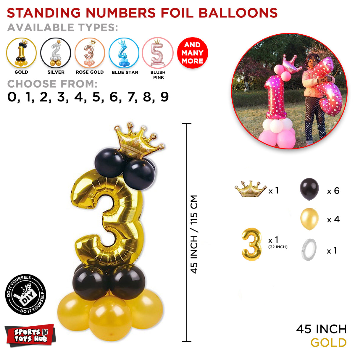 Gold Crown Number Foil Standing Balloon Collection