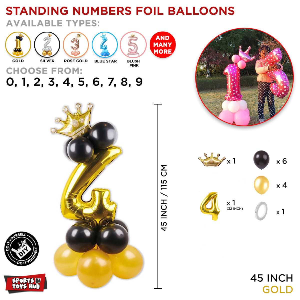 Gold Crown Number Foil Standing Balloon Collection