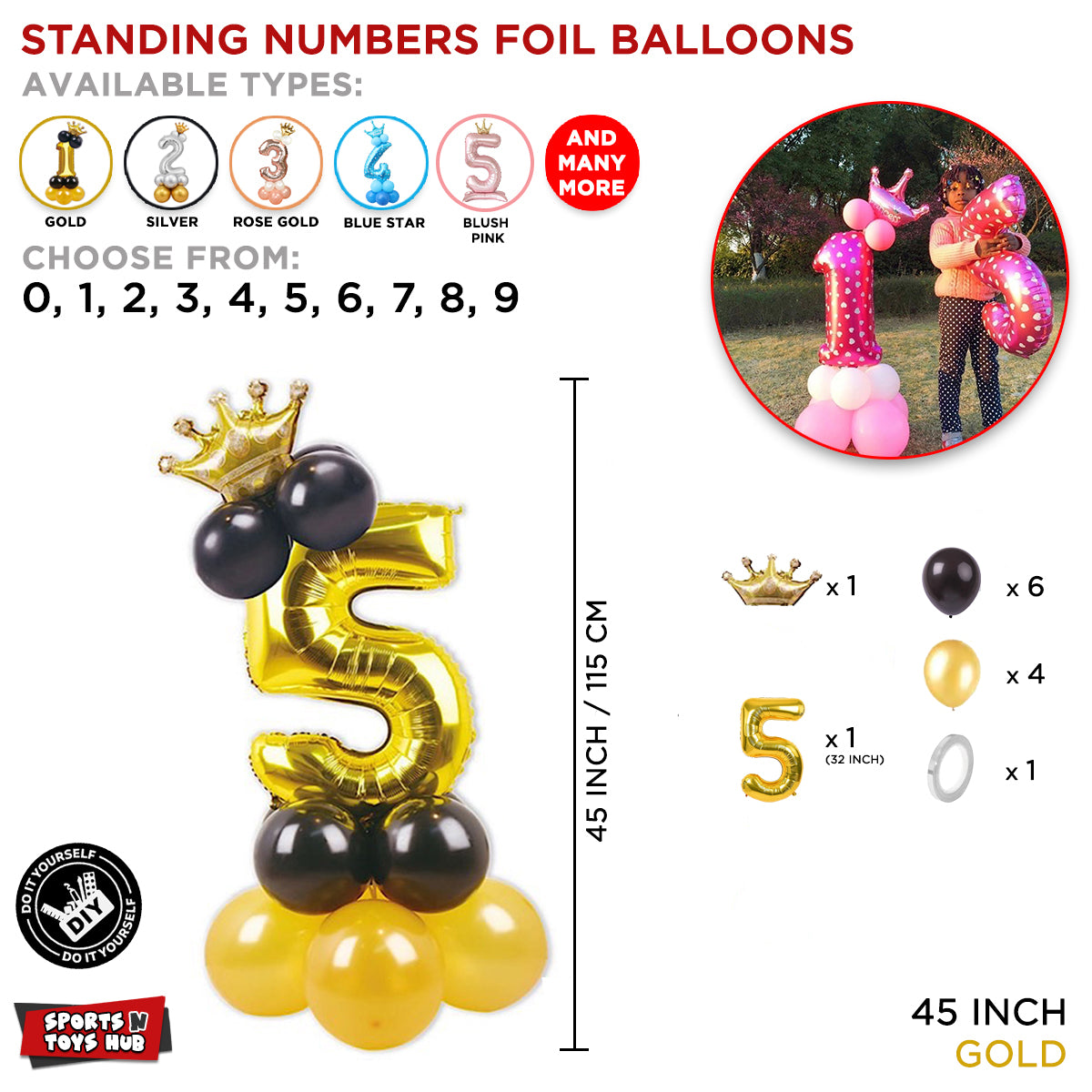 Gold Crown Number Foil Standing Balloon Collection