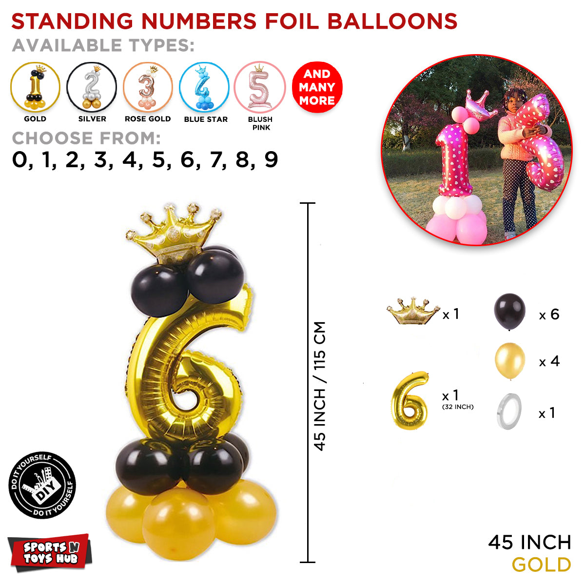 Gold Crown Number Foil Standing Balloon Collection