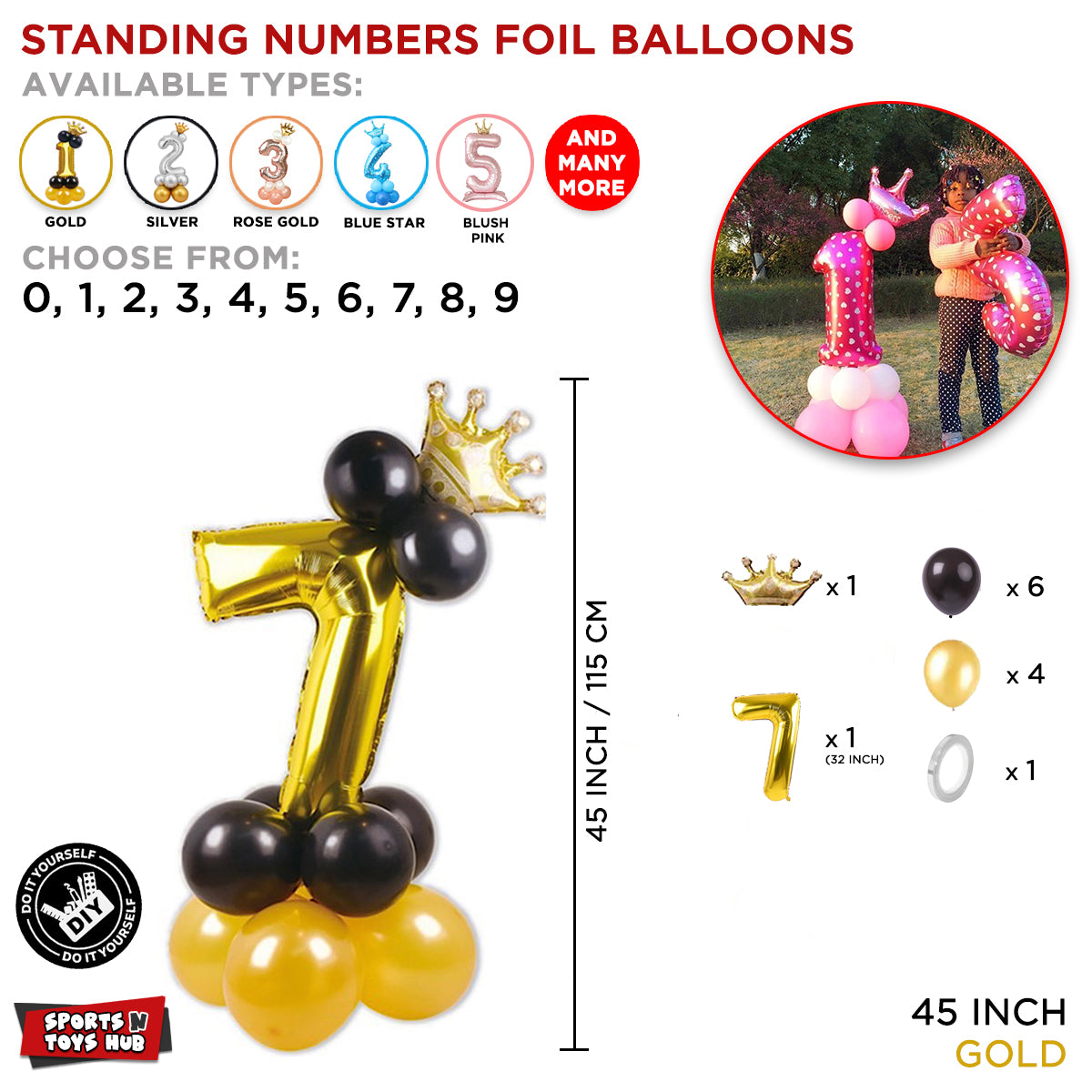 Gold Crown Number Foil Standing Balloon Collection