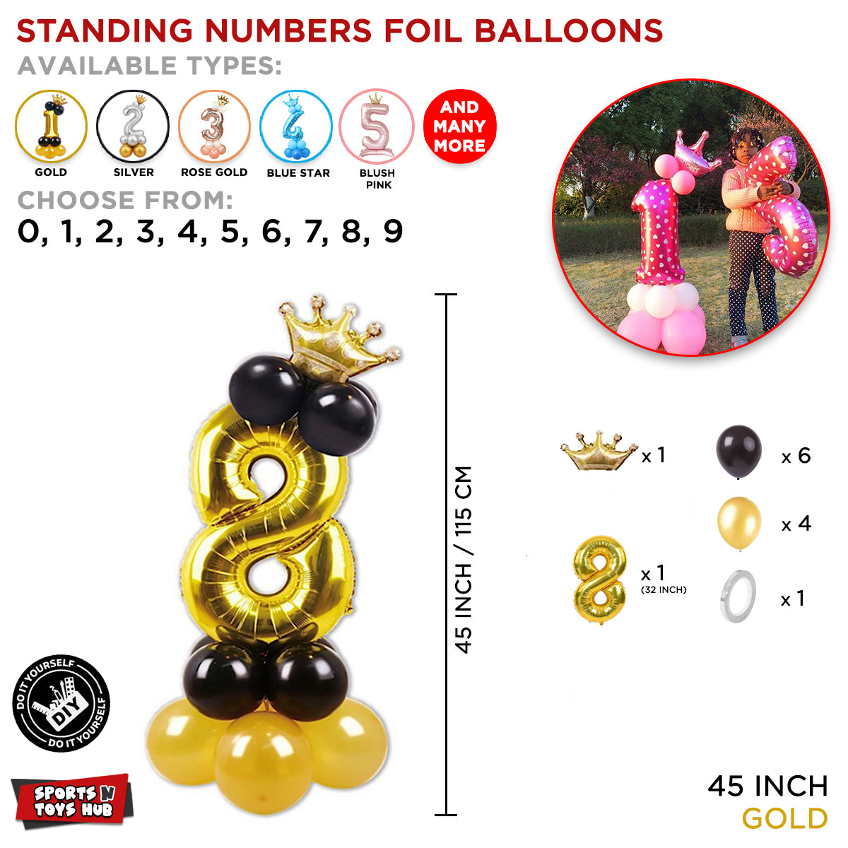 Gold Crown Number Foil Standing Balloon Collection