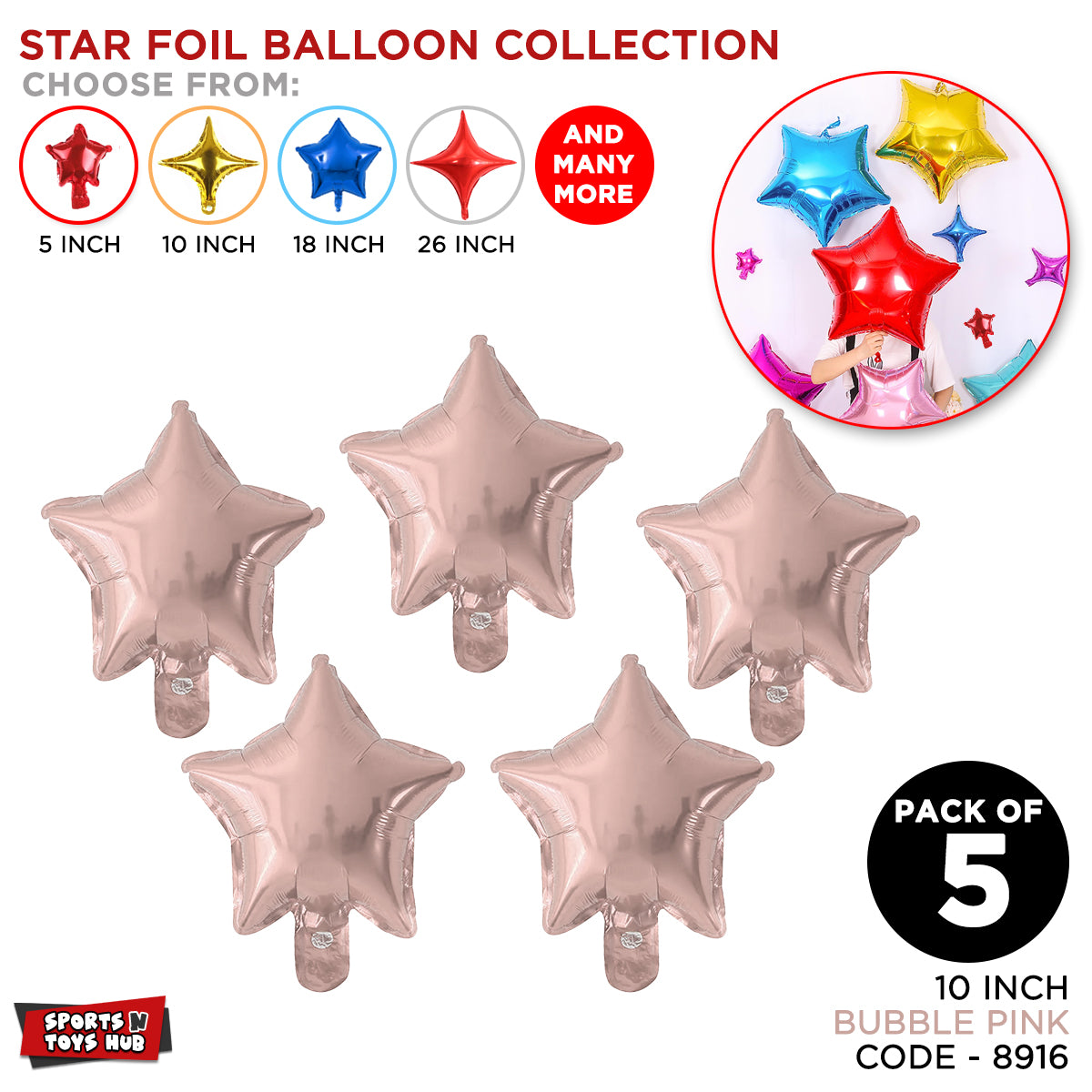 10 Inch - Star Foil Balloon Collection - Pack Of 5