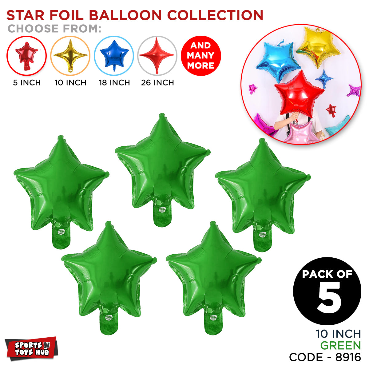 10 Inch - Star Foil Balloon Collection - Pack Of 5