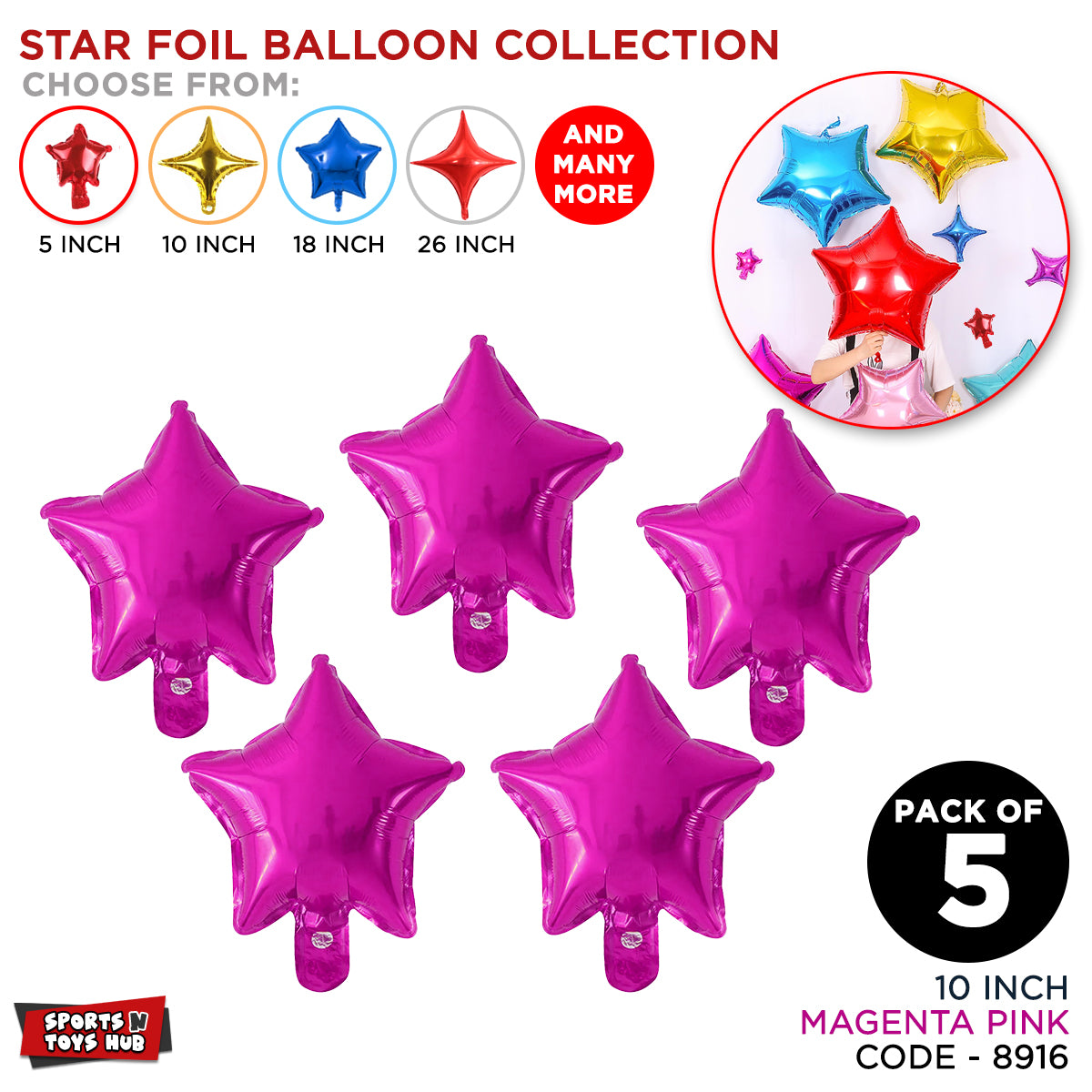 10 Inch - Star Foil Balloon Collection - Pack Of 5