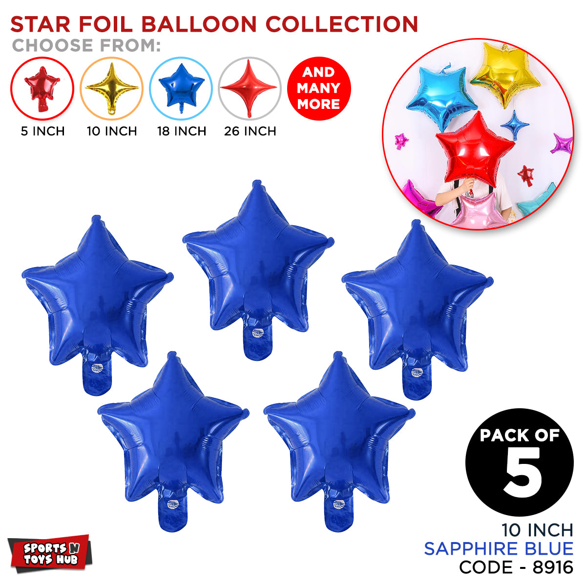 10 Inch - Star Foil Balloon Collection - Pack Of 5