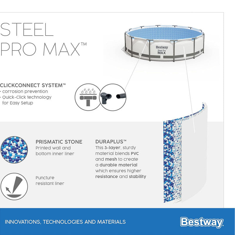 Bestway Steel Pro Round Above Ground 15ft x 48in Depth Swimming Pool - 56438